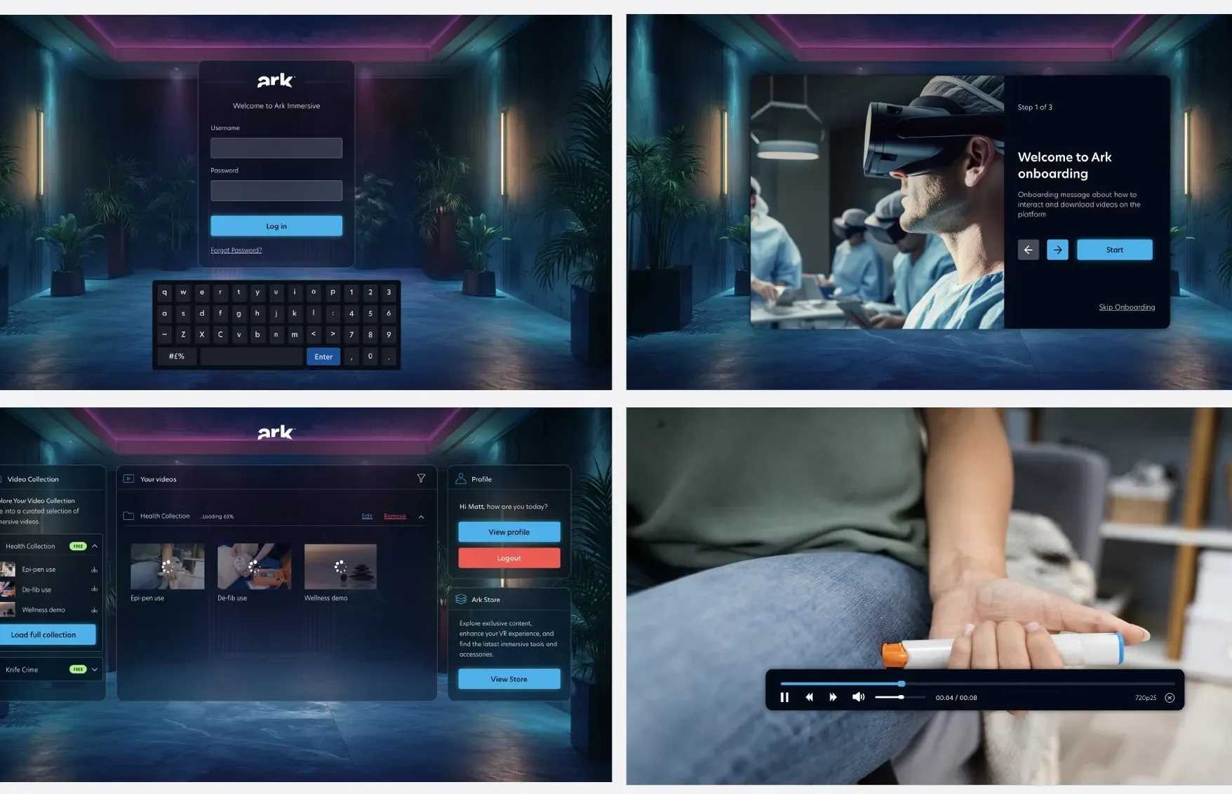 Ark VR platform screens