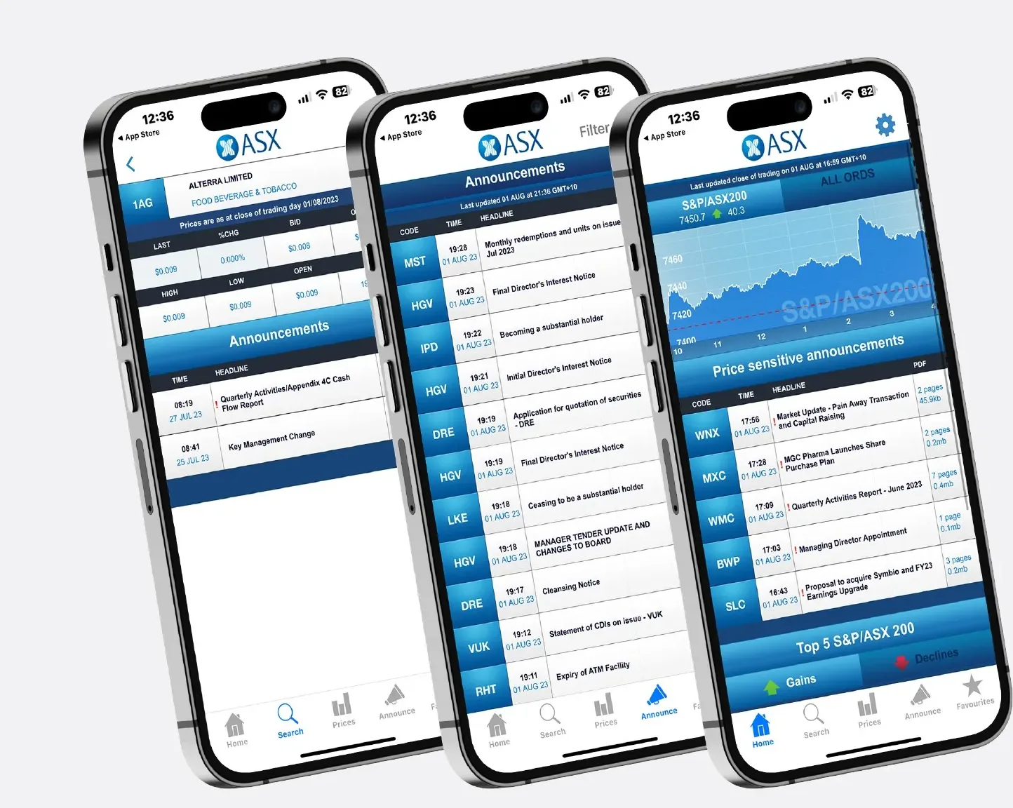 Australian Securities Exchange iOS app screens