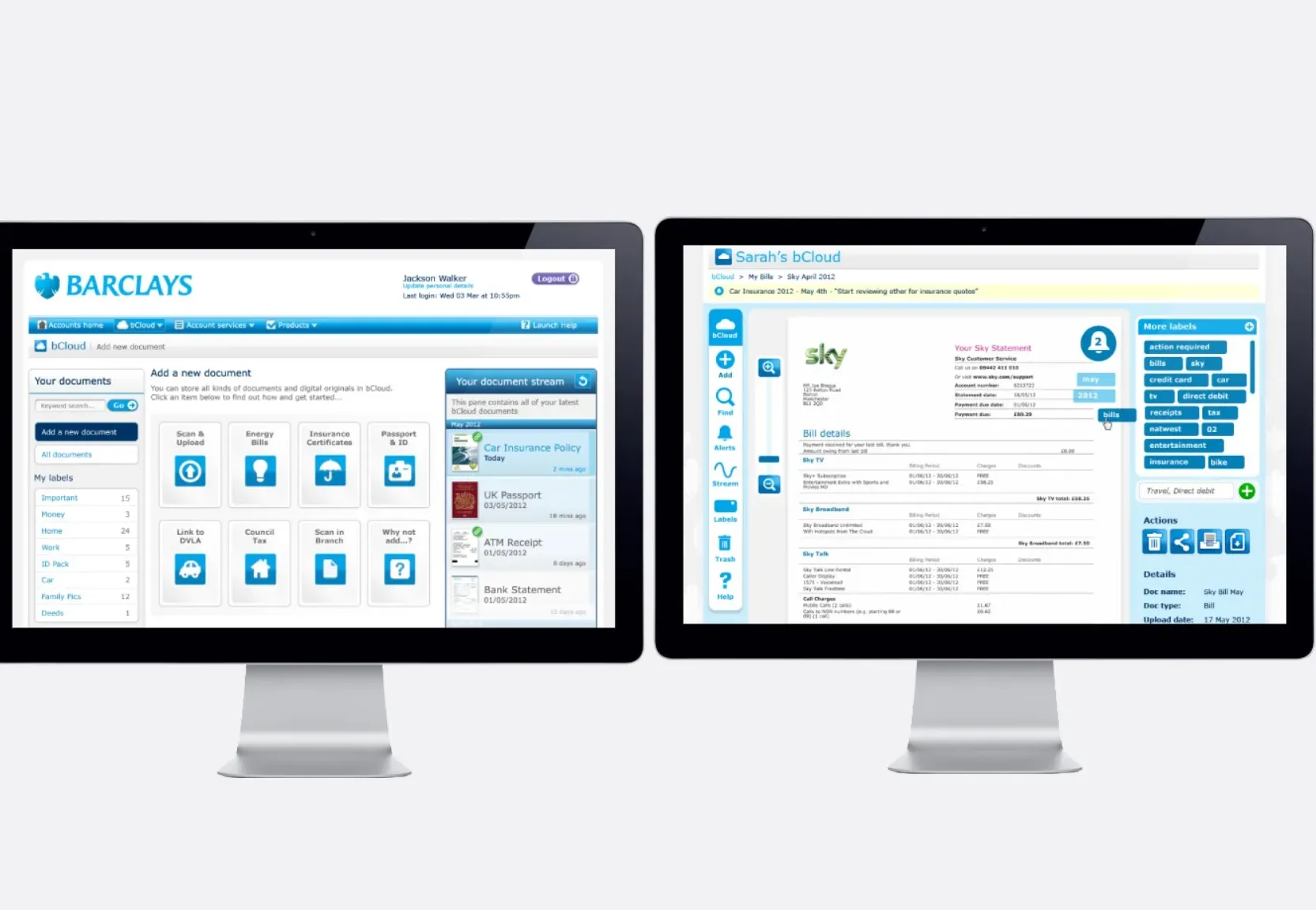 bCloud interface on two desktop screens