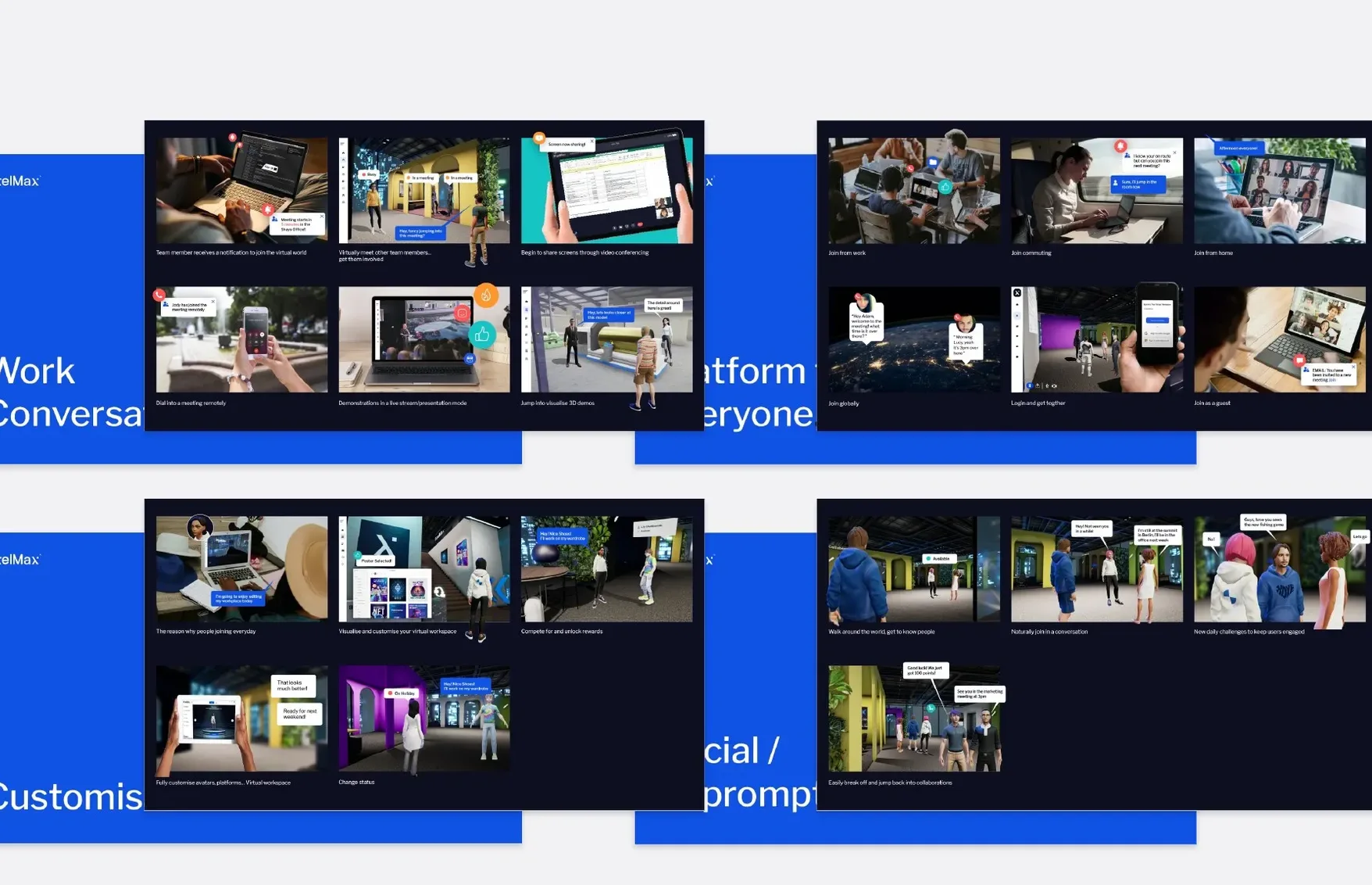 Storyboards for work, conversation, platform and customisation scenarios