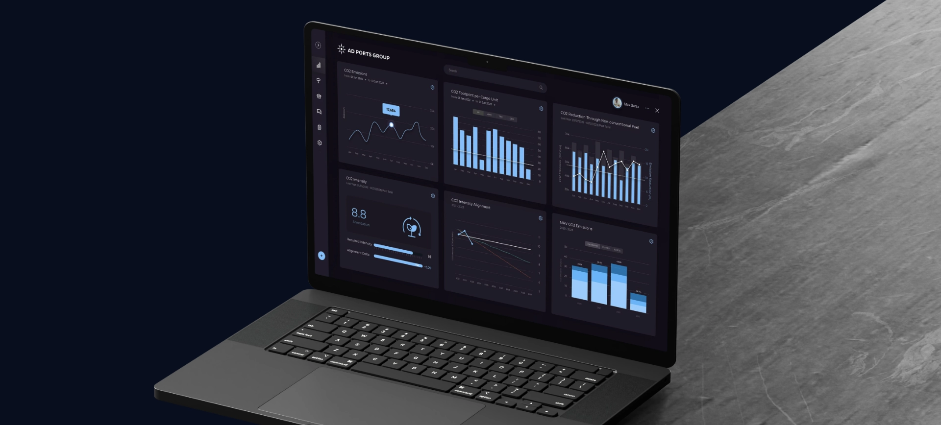 Quay Twin operational dashboard on a laptop