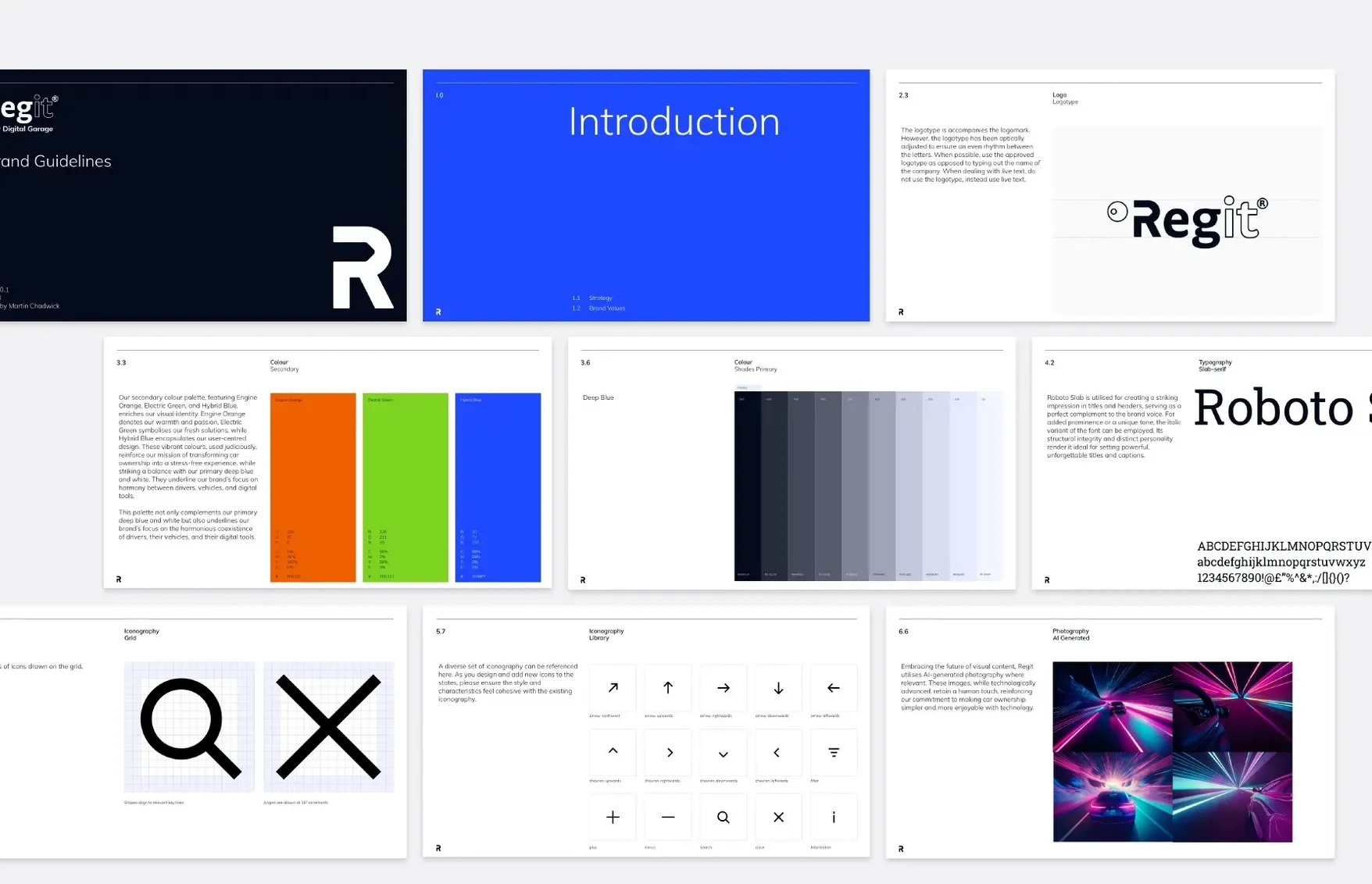 Pages from the Regit brand guidelines