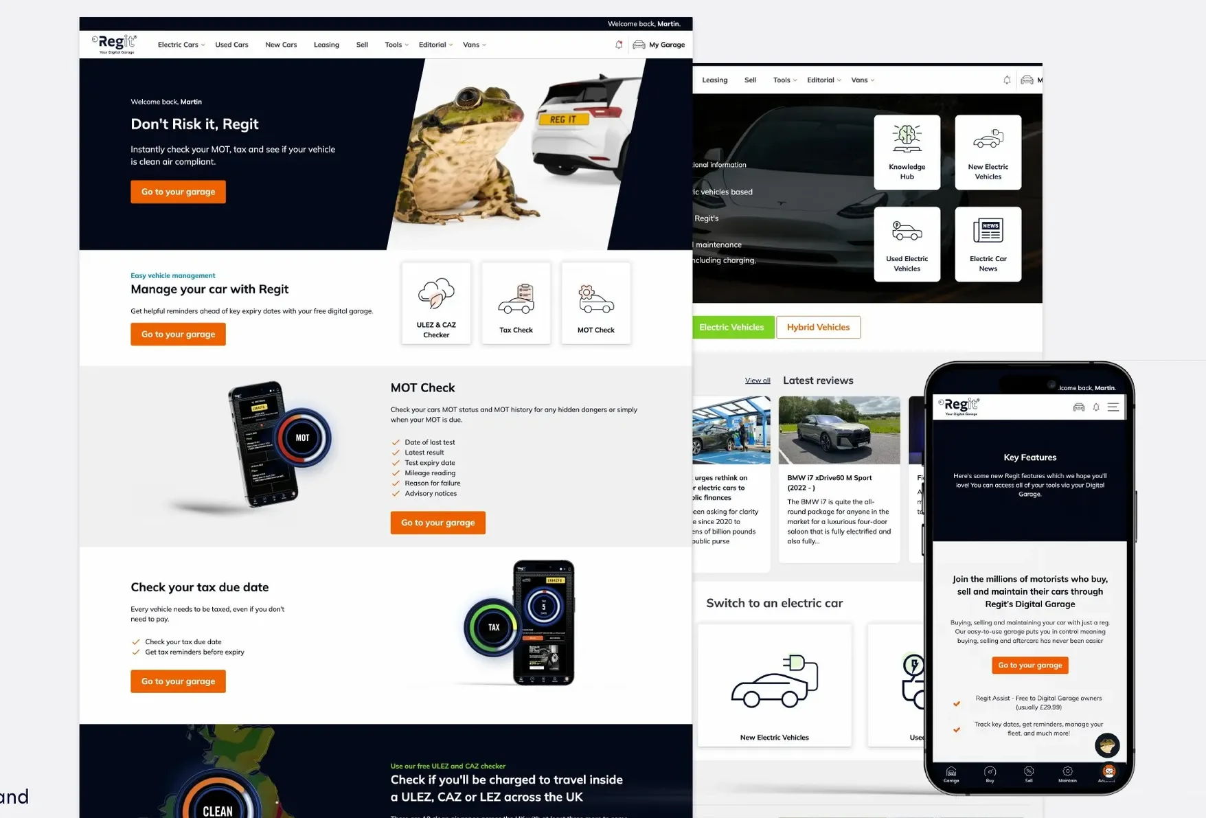 Regit website pages for MOT checks, tax due dates and clean air zones