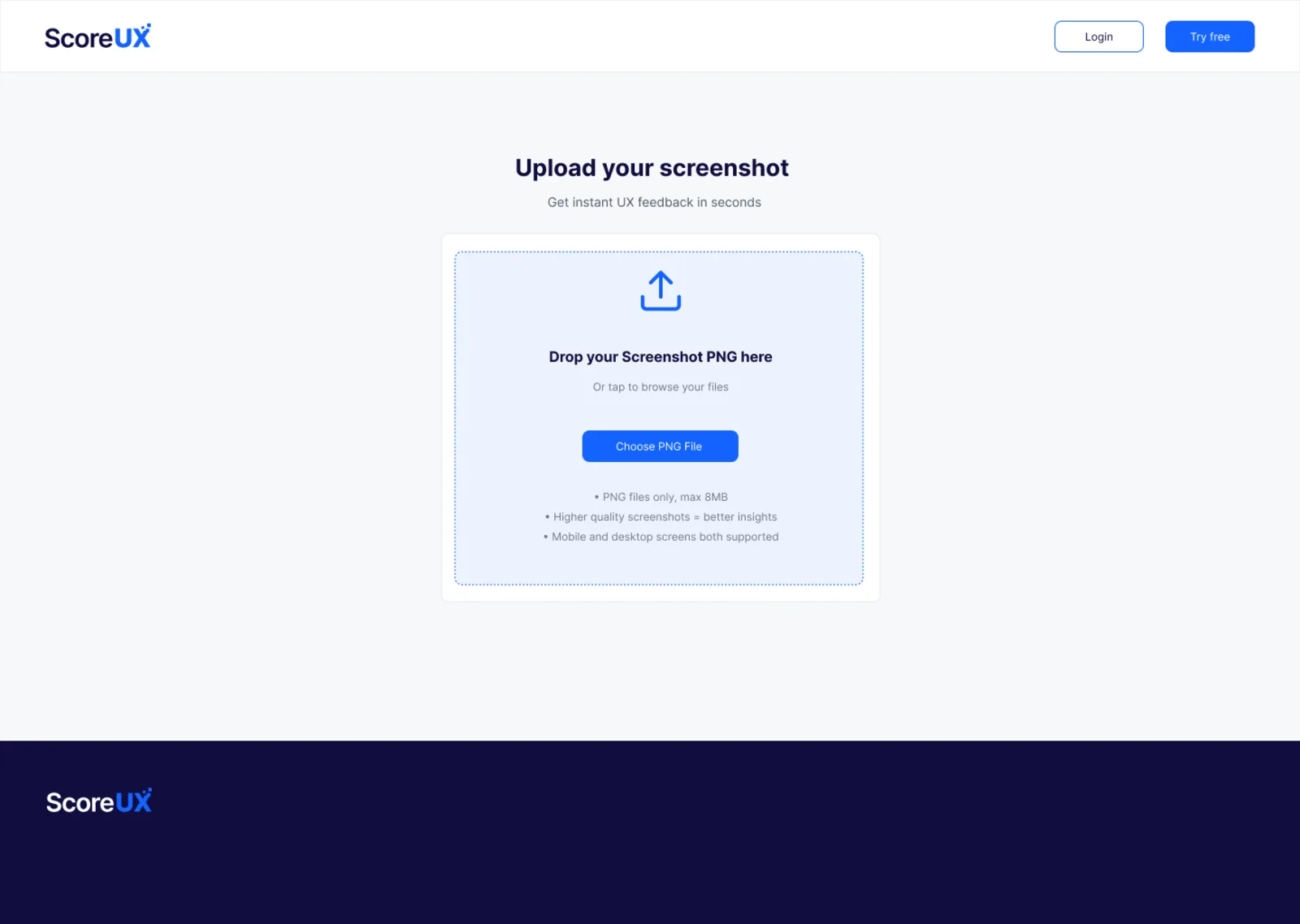 ScoreUX screenshot upload step
