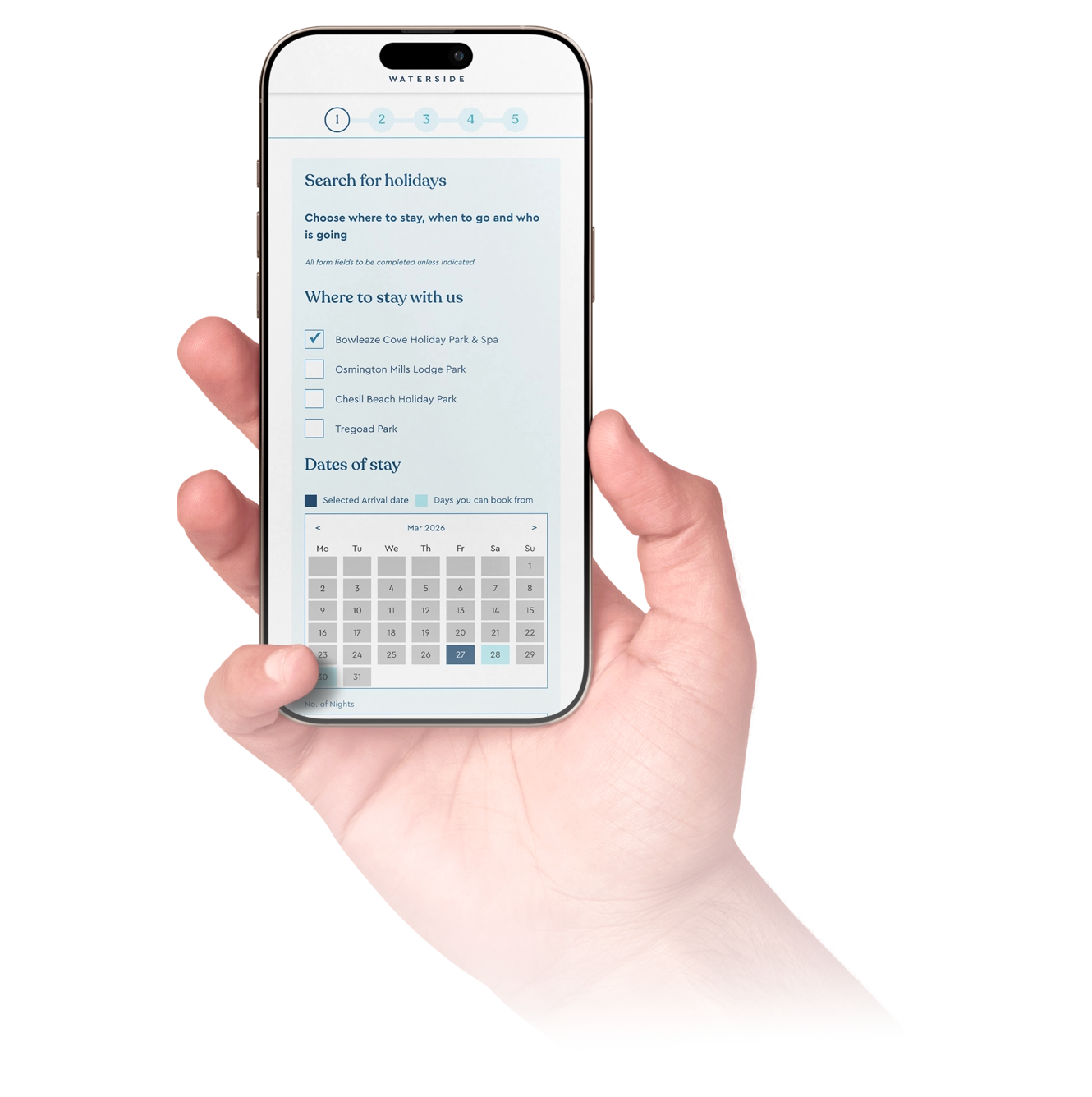 Waterside booking calendar on a phone