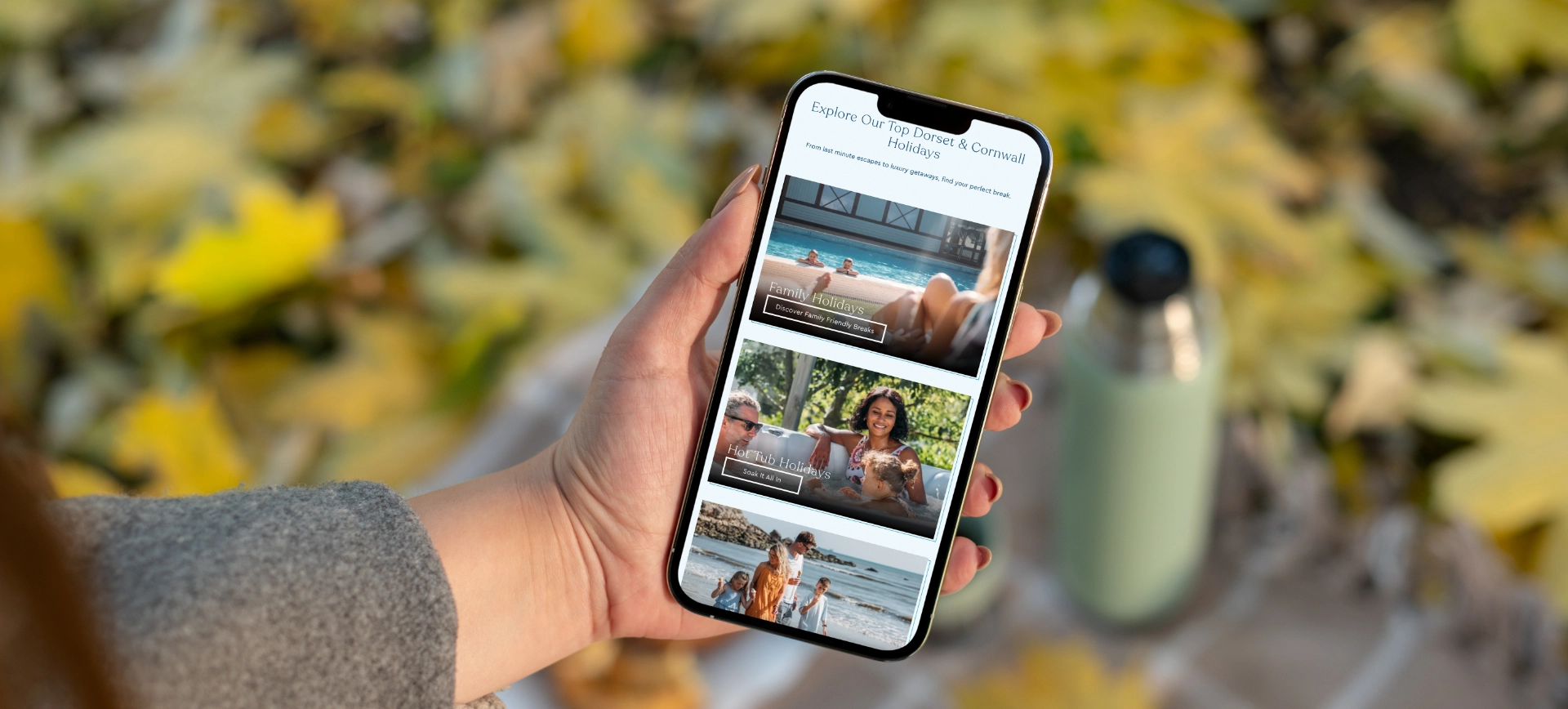 Waterside site on a phone held outdoors